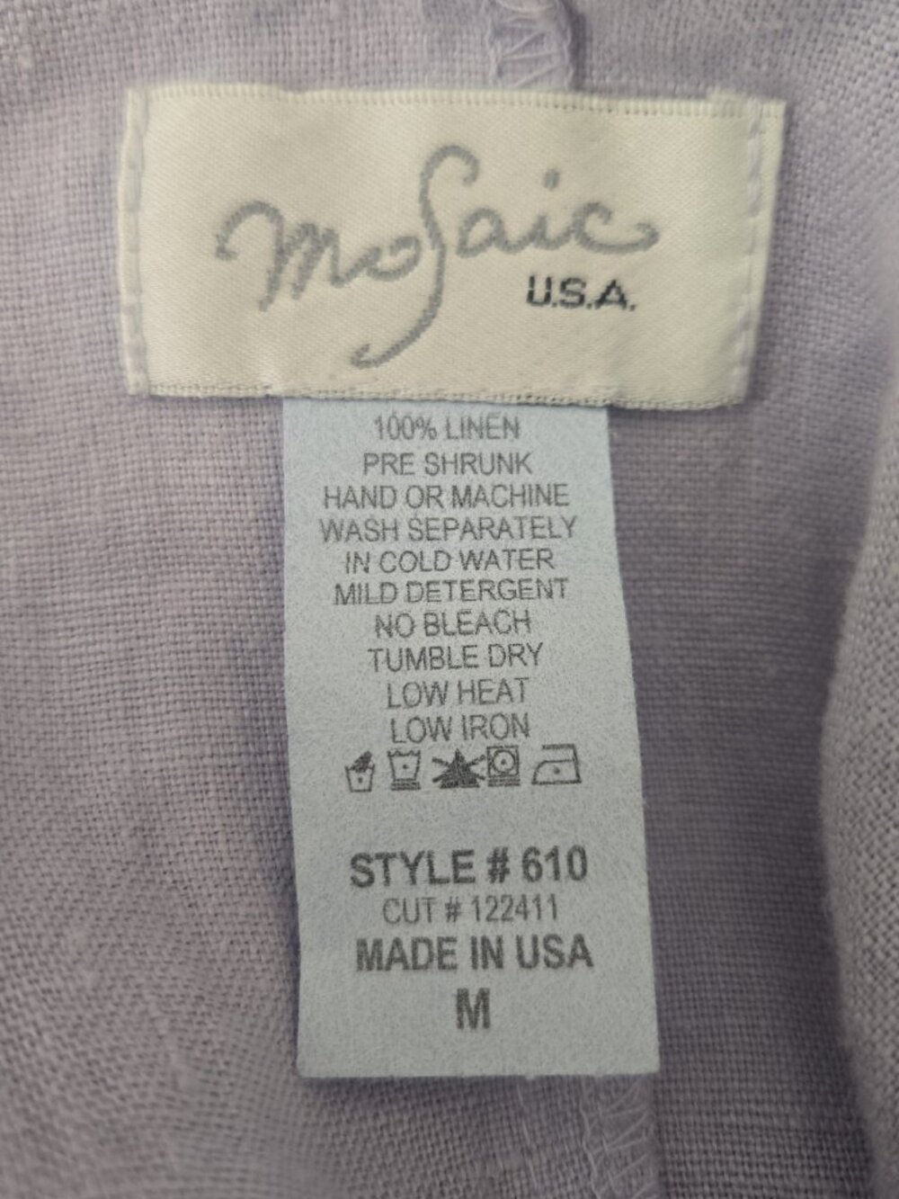 Mosaic USA Lavender Cowl Neck Dress M 100% Linen Lagenlook A-Line Sleeveless - Picture 6 of 6